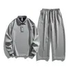 Conjunto Deportivo de Dos Piezas Jianheng Estilo Americano de Alta Gama, Sudadera Pesada con Solapa y Pantalones Rectos Holgados para Hombres y Mujeres