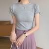 Camiseta de Algodón Acanalado de Alta Elasticidad para Mujer de 260g, Manga Corta de Verano, Nuevo Modelo 2026, Comercio Transfronterizo, Color Sólido, Versátil, Moda para Mujer Tallas Grandes