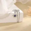 Ancient Cat Ning Corrente de camada dupla Zircon Mi Word Earclip Advanced Sense Water Drop Brincos Klein Blue Brincos sem furos para orelhas