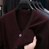 Cardigan de Punto Versátil Casual para Hombre de Mediana Edad Color Sólido Cuello en V Otoño e Invierno 2025 Chaqueta Venta al por Mayor de Fábrica