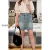 Falda Corta de Mezclilla Azul para Mujer Verano Nueva Talla Grande Gordita mm Cintura Alta Cubriendo el Vientre y Aspecto Adelgazante Figura de Pera Falda de Corte A