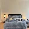 Ropa de cama de cuatro piezas de terciopelo de leche con pelo de conejo, tamaño matrimonial, para otoño e invierno, franela, forro polar de doble cara, sábana de cama de forro polar coral, funda de edredón