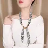 Colar Cachecol de Seda Vintage com Contas para Primavera e Verão para Mulheres, Design Único, Corrente de Suéter com Fita Ajustável, Cachecol Leve Acessório
