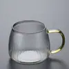 Taza de agua de vidrio con rayas verticales nueva, taza de desayuno, taza de café de vidrio de borosilicato, taza de té con flores para oficina, entrega