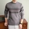 Suéter masculino Puyuan transfronteiriço, pulôver, gola alta parcial, listrado, espessado, quente, roupa para pai de meia-idade
