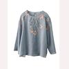 Estilo Literario Camiseta de Algodón y Lino de Manga Corta Bordada con Flores Pequeñas para Mujer Verano 2025 Nueva Cuello Redondo Holgada Delgada Versátil