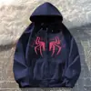 Moletom com capuz forrado em fleece com estampa de aranha retrô americano, nova marca tendência outono/inverno 2026, jaqueta de nicho de caimento solto para rua