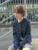Estilo Coreano Atmósfera de Principios de Otoño Cardigan de Punto Retro de Lunares Azul Marino Chaqueta de Punto Top Adelgazante