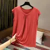 Camiseta feminina de manga curta para o verão, solta, plus size, blusa básica, peça para usar por cima, fina, cor sólida, camiseta para casa