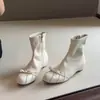 Suaves y versátiles~ Botines adelgazantes de punta redonda con lazo y tacón oculto de 3 cm para mujer, cremallera lateral, botines elásticos de tobillo color blanco francés para mujer