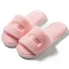 Zapatillas de Algodón de Invierno Estilo Francés Bordado de Letras para Mujer de Una Tira Calientes Cómodas Versátiles para el Hogar Interior Zapatillas de Piel