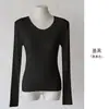 Camiseta Feminina Manga Longa Slim Fit com Gola U Pequena, Top Macio e com Caimento, Mistura de Seda e Tencel Lyocell