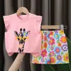 Estilo Novo de Verão Conjunto de Duas Peças com Shorts de Manga Bufante para Meninas Roupa de Verão para Bebês e Crianças Algodão Puro Conjunto de Manga Curta para Meninas Estilo Europeu e Americano