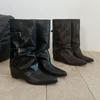 2025 Nueva Moda Versátil Bota de Tacón Medio con Punta y Hebilla de Cinturón Botas Vaqueras Estilo Oeste Botas de Media Caña Botas Martin Tendencia