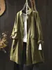 Jaqueta Camisa de Algodão Puro Fio de Algodão Dupla Camada Feminina Manga Longa Comprimento Médio Solta Aparência Emagrecedora Primavera e Outono Estilo Japonês Estilo Cardigan Externo Artístico
