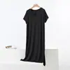 Vestido de Manga Curta com Decote V para Mulheres Verão Fino Modal Roupa Externa Fenda Saia Base Solta Camisola Grande Tamanho Saia Longa