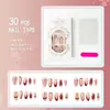 30 Piezas de Uñas Almendradas Portátiles Hechas a Mano Transfronterizas, Flores Pintadas de Alta Gama, Manicura Francesa con Estampado de Leopardo, Uñas Portátiles