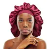 Novo chapéu redondo grande de cetim de camada dupla imitação de seda touca de dormir Amazon borda estreita elástico chapéu de beleza para cabelo