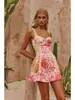 En Stock Transfronterizo Estilo de Comercio Exterior Europeo y Americano Verano 2026 Estilo Dulce Impresión de Posicionamiento Digital Vestido Corto con Lazo en la Cintura 2636