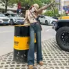 Jeans de Cintura Alta Vintage Ins Pierna Ancha Ajustados para Mujer 2023 Nuevos Estilo Americano Chica Popular Ajustados Ajustados Pantalones Acampanados