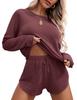 Conjunto de duas peças de malha waffle para casa, transfronteiriço da Amazon Europeia e Americana, com terno casual e roupa esportiva para mulheres