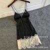 Pijama Sexy de Tentación para Mujer de Comercio Exterior Europeo y Americano Camisón de Encaje Ajustado Recogido Seda Ropa para el Hogar Falda con Tirantes