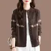 Casaco Suéter Cardigan de Tricô Jacquard Outono/Inverno 2026, Blusa Solta Gola Redonda Plus Size para Mulheres, Roupa da Moda para Mães