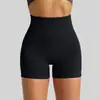 Pantalones cortos de fitness para mujer de tres puntos de cintura alta con efecto de realce de glúteos, de punto sin costuras ajustados, para yoga, correr, deportes