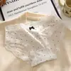 Bragas de Verano Francesas Retro de Seda Helada con Lunares Color Crema para Mujer, Ribete Sexy de Encaje, Calzones de Algodón Puro para Estudiantes para Mujer