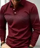 Camisa polo de manga larga para hombre, estampado digital casual, camisa sencilla con diseño de rayas y patrón geométrico para hombre