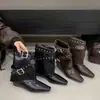 Hebilla de Cinturón de Chica Picante Americana Botas de Caña para Pantalón Puntiagudo para Mujer 2026 Otoño Nuevo Estilo Botines Western para Mujer Botas Adelgazantes para Mujer