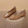 Explosões sapatos quadrados de fivela cor sólida femininos diários estilo faculdade Tongle sapatos rasos de bico quadrado e redondo salto baixo sapatos da moda atacado