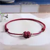 Pulsera de Cuerda Roja Trébol de Cuatro Hojas de Cinabrio para el Año de Vida de la Mujer Tobillera Tejida a Mano Hierba de la Suerte Ping An Cuerda de Mano para Estudiantes Cuerda para el Pie
