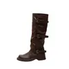 Botas Altas Melard Plisadas Modelo Nuevo 2026 para Mujer, Botas de Media Pantorrilla con Hebilla de Cinturón Vaquera Occidental, Botas de Montura Versátiles con Tacón Grueso