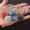 Llavero con colgante de corazón transfronterizo de 30*12 mm, corazón de cristal rosa de piedra natural, accesorio popular para DIY