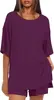 Conjunto Casual de Moda Verão Europeu e Americano Transfronteiriço Feminino 2026 com Várias Cores Sólidas, Top Soltinho e Confortável de Manga Curta com Gola Redonda e Shorts