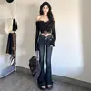 Estilo Americano High Street Retro Aspecto Delgado Micro La Jeans para Mujer Otoño 2024 Nuevo Estilo Chica Caliente Cintura Alta Tubo Ahumado Pantalones Largos