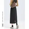Falda Larga de Mezclilla Dividida Vintage para Mujer Primavera 2025 Nueva de Gama Alta con Sentido Figura Pequeña Adelgazante Recta Midi
