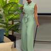 Roupa Europeia e Americana Feminina em Estoque Transfronteiriça 2026 Verão Novo Estilo Gola Lapela Bolso Ajuste na Cintura Solto Perna Larga Sem Mangas Macacão