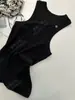 DestaqueRan26 Novidade Primavera/Verão Regata de Tricô Canelado Leve e de Alta Elasticidade com Logo Metálico, Gola Redonda