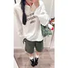 Shorts de trabajo de mezclilla de pierna ancha estilo americano en color verde militar para mujer, nuevo modelo de verano 2026, de cintura alta, adelgazantes, de pierna recta, de longitud media