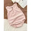 Macacão de Bebê Menina Verão 2026 Sem Mangas Gola Boneca Malha Respirável Estilo Princesa Macacão Triângulo para Bebê Roupa de Engatinhar