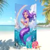 Toalla de Playa Temu Transfronteriza Más Vendida Lindo Dibujo Animado Estampado de Animales Marinos La Sirenita Toalla de Baño Infantil