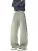 Calças casuais compridas, estilo retrô americano, adequadas para primavera e outono, jeans, moda high-street, plus size, perna reta, modelagem solta, jeans wide leg para homens, estiloso e cool