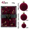 Novas bolas de Natal aveludadas Shein Temu de venda quente, 42 peças de decorações de Natal bordô em uma caixa
