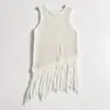 Colete de Tricô Feminino Sem Mangas Gola Redonda Tricô Vazado Barra com Franjas Estilo Europeu Novo Primavera/Verão 2026