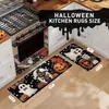 Alfombra de Piso de Terciopelo de Cristal con Calabaza de Halloween Transfronteriza Nueva, Absorbente de Agua, Resistente a Manchas, Resistente al Desgaste, Fácil de Cuidar, Alfombra de Cocina
