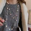 Colar Longo de Pérolas Outono e Inverno High-end de Luxo Leve Moda Versátil Corrente de Lã Colar Multicamadas Acessórios de Joias de Liga