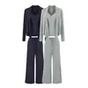 Conjunto de tres piezas para mujer estilo coreano: cárdigan casual de manga larga + top de tirantes + pantalones casuales con cordón, atuendo puro y seductor para otoño