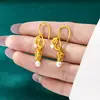 Populares Pendientes de Flor de Lirio del Valle Estilo Palacio con Borla de Perlas de Imitación, Tendencia Nacional, Ganchos para Orejas de Oro Arena Antigua, Joyería de Oro de Imitación para Mujer